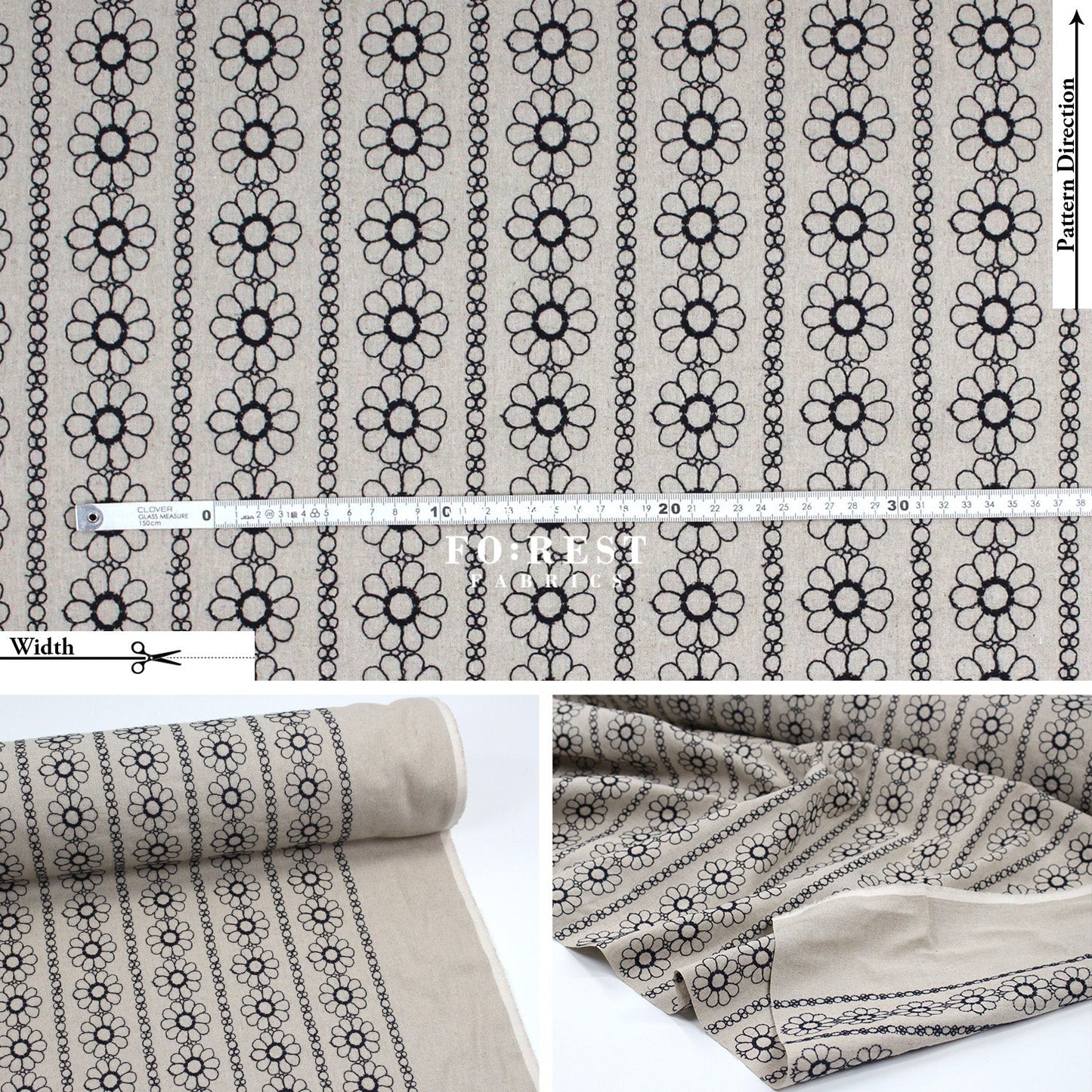 embroidery cotton Linen - Daisy Flower fabric Natural - FO:REST Fabric 布恩堂Liberty fabrictana lawnjapanese fabricykk zipper