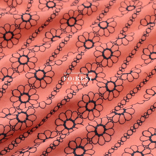 embroidery cotton Linen - Daisy Flower fabric OrangePink - FO:REST Fabric 布恩堂Liberty fabrictana lawnjapanese fabricykk zipper