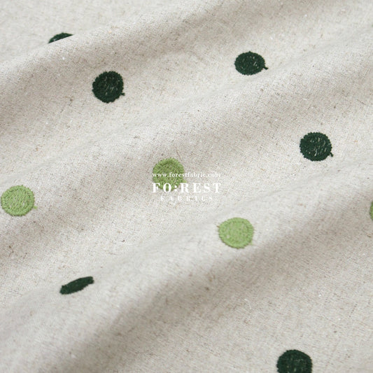 embroidery cotton Linen - Dot fabric Green - FO:REST Fabric 布恩堂Liberty fabrictana lawnjapanese fabricykk zipper