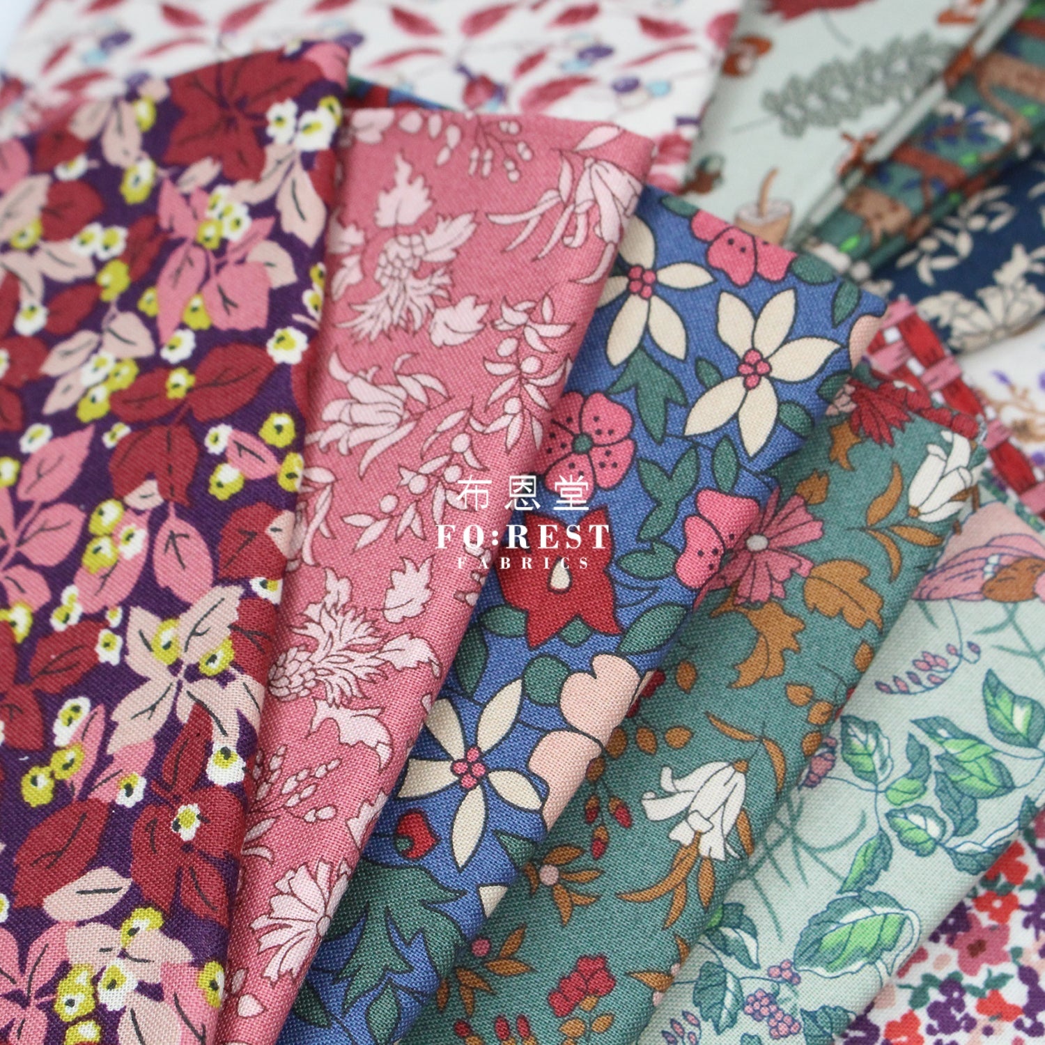 Fat Quarter Bundle Quilting Liberty Autumn Berries SET - FO:REST Fabric 布恩堂Liberty fabrictana lawnjapanese fabricykk zipper