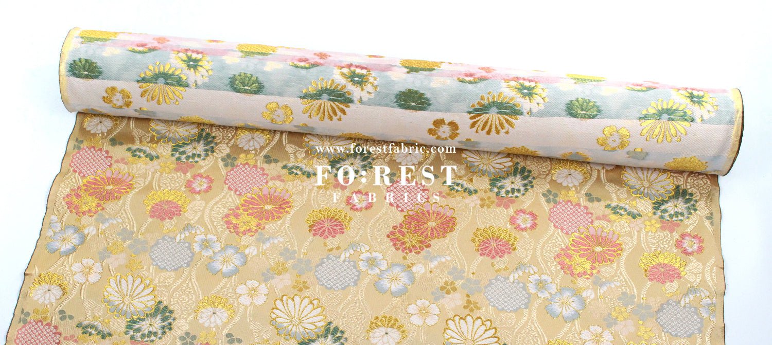 Gold Brocade - 吉祥華文 Auspicious KINRAN fabric Gold - FO:REST Fabric 布恩堂Liberty fabrictana lawnjapanese fabricykk zipper