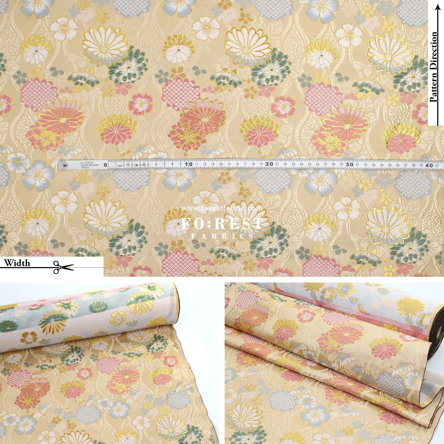 Gold Brocade - 吉祥華文 Auspicious KINRAN fabric Gold - FO:REST Fabric 布恩堂Liberty fabrictana lawnjapanese fabricykk zipper