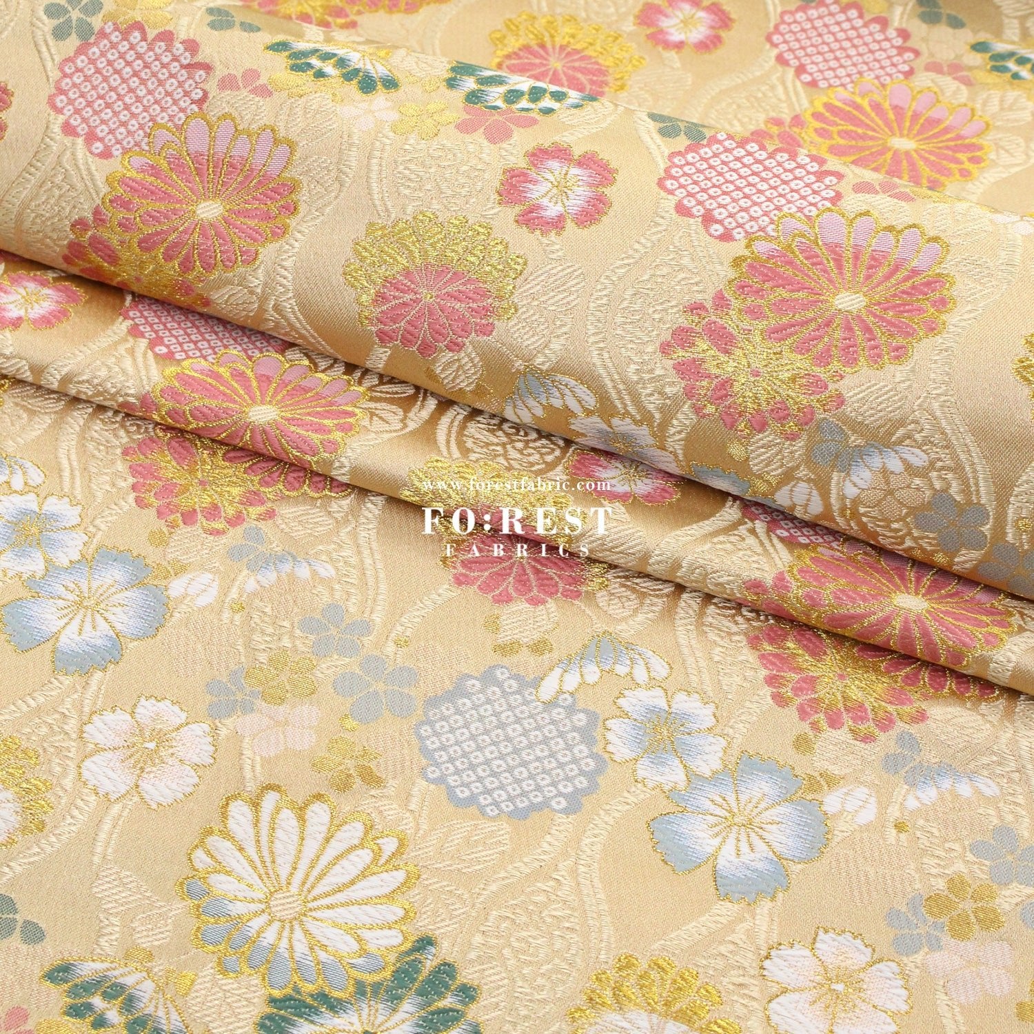 Gold Brocade - 吉祥華文 Auspicious KINRAN fabric Gold - FO:REST Fabric 布恩堂Liberty fabrictana lawnjapanese fabricykk zipper