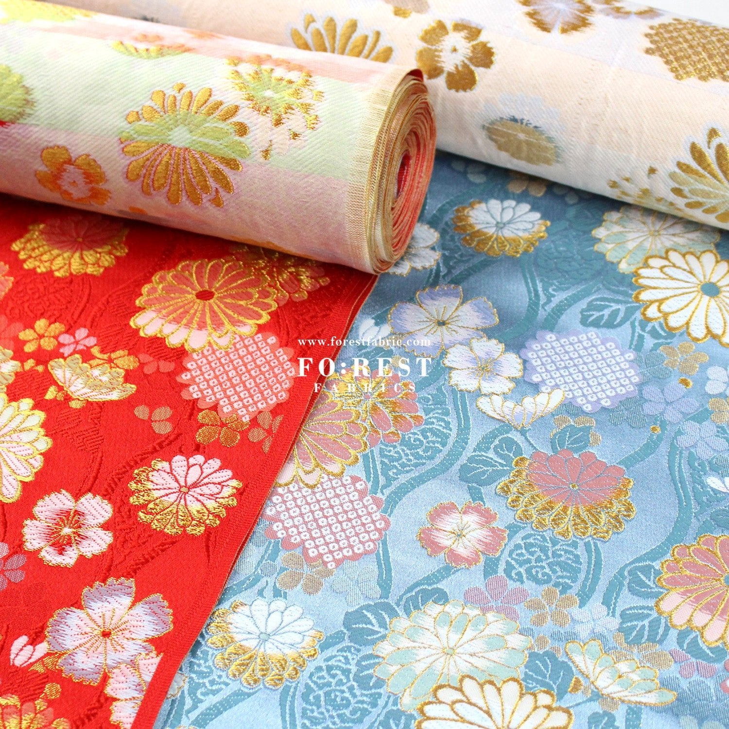 Gold Brocade - Auspicious KINRAN fabric - FO:REST Fabric 布恩堂Liberty fabrictana lawnjapanese fabricykk zipper