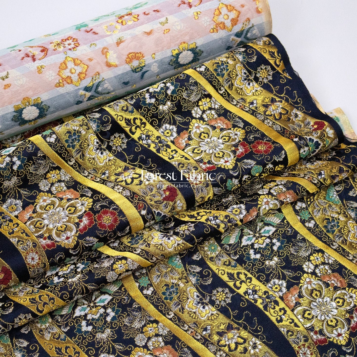 Gold Brocade - Auspicious Waves & Blooms fabric - FO:REST Fabric 布恩堂Liberty fabrictana lawnjapanese fabricykk zipper