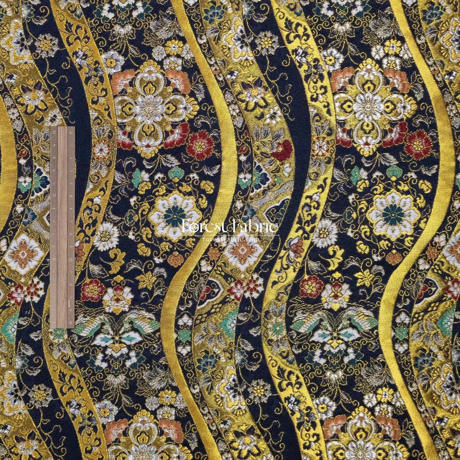 Gold Brocade - Auspicious Waves & Blooms fabric - FO:REST Fabric 布恩堂Liberty fabrictana lawnjapanese fabricykk zipper