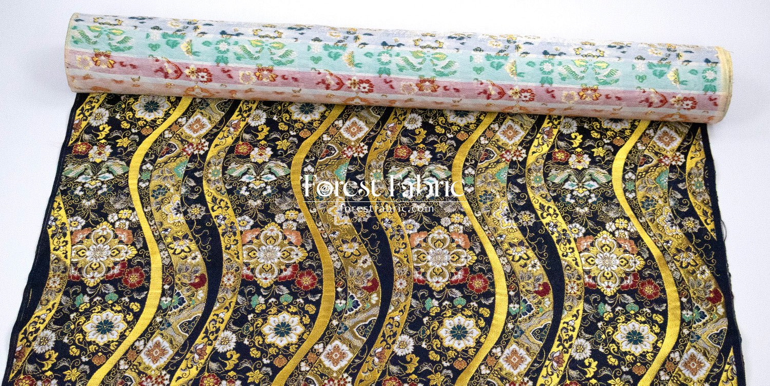 Gold Brocade - Auspicious Waves & Blooms fabric - FO:REST Fabric 布恩堂Liberty fabrictana lawnjapanese fabricykk zipper