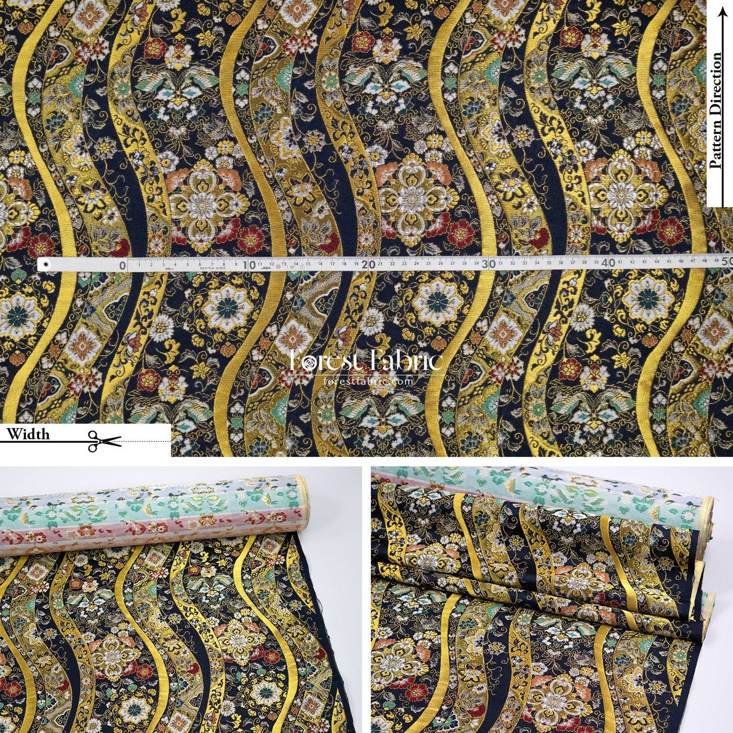 Gold Brocade - Auspicious Waves & Blooms fabric - FO:REST Fabric 布恩堂Liberty fabrictana lawnjapanese fabricykk zipper