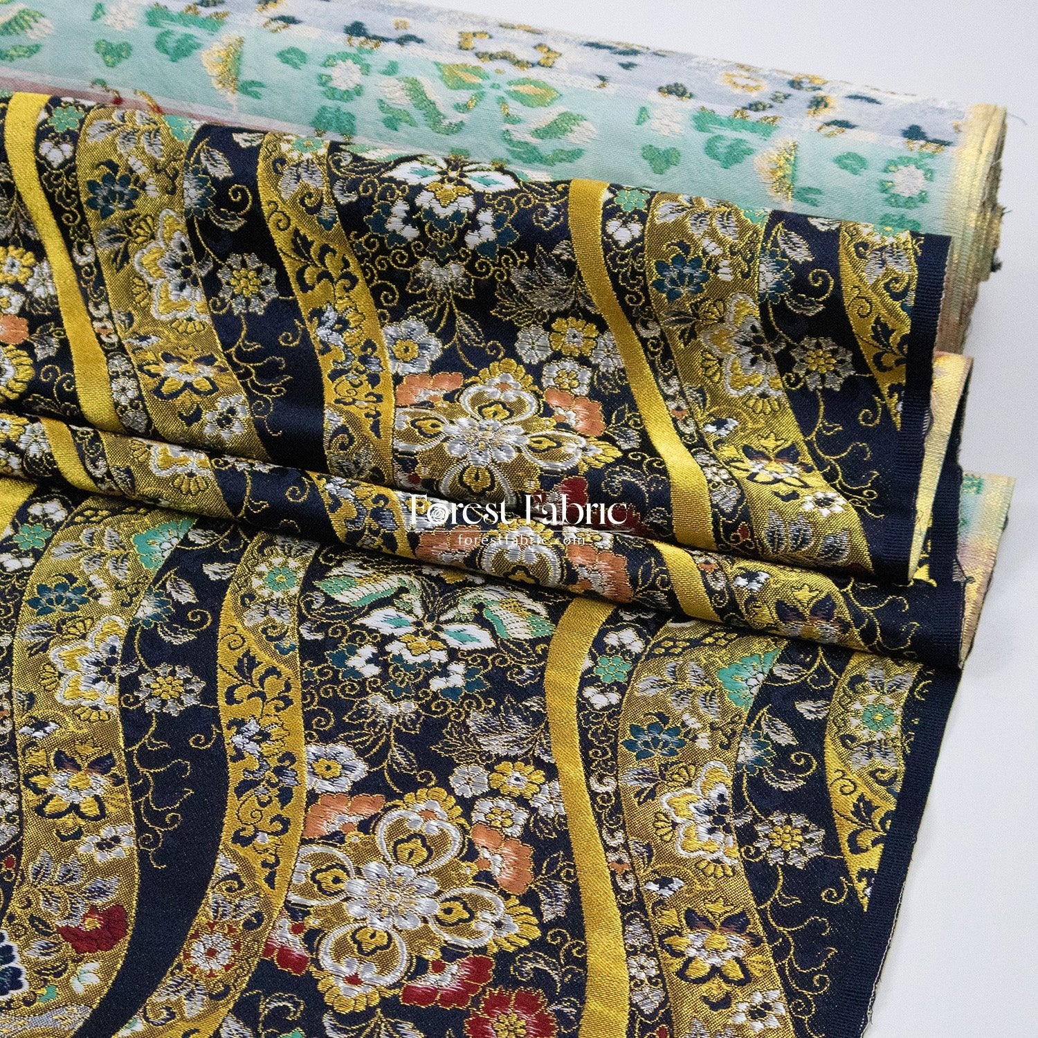 Gold Brocade - Auspicious Waves & Blooms fabric - FO:REST Fabric 布恩堂Liberty fabrictana lawnjapanese fabricykk zipper