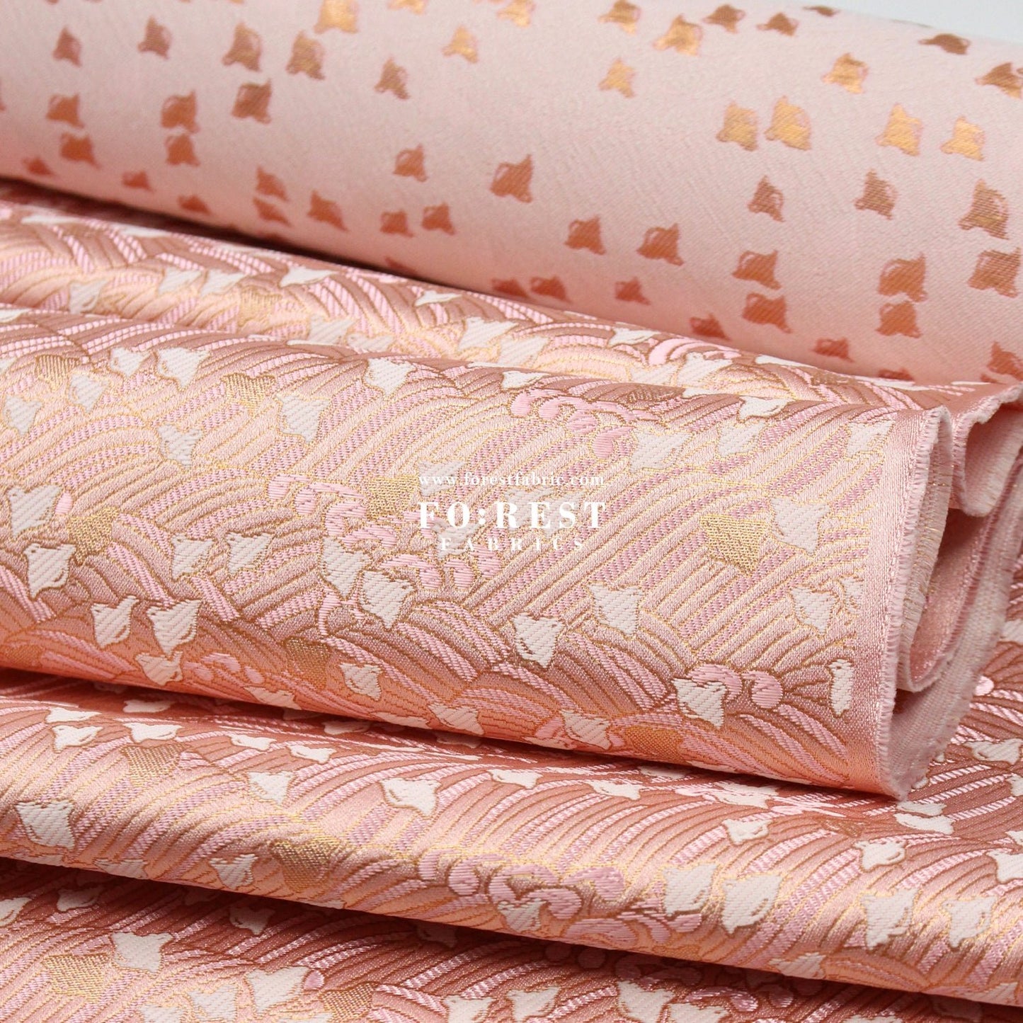 Gold Brocade - Birds River KINRAN fabric Pink - FO:REST Fabric 布恩堂Liberty fabrictana lawnjapanese fabricykk zipper
