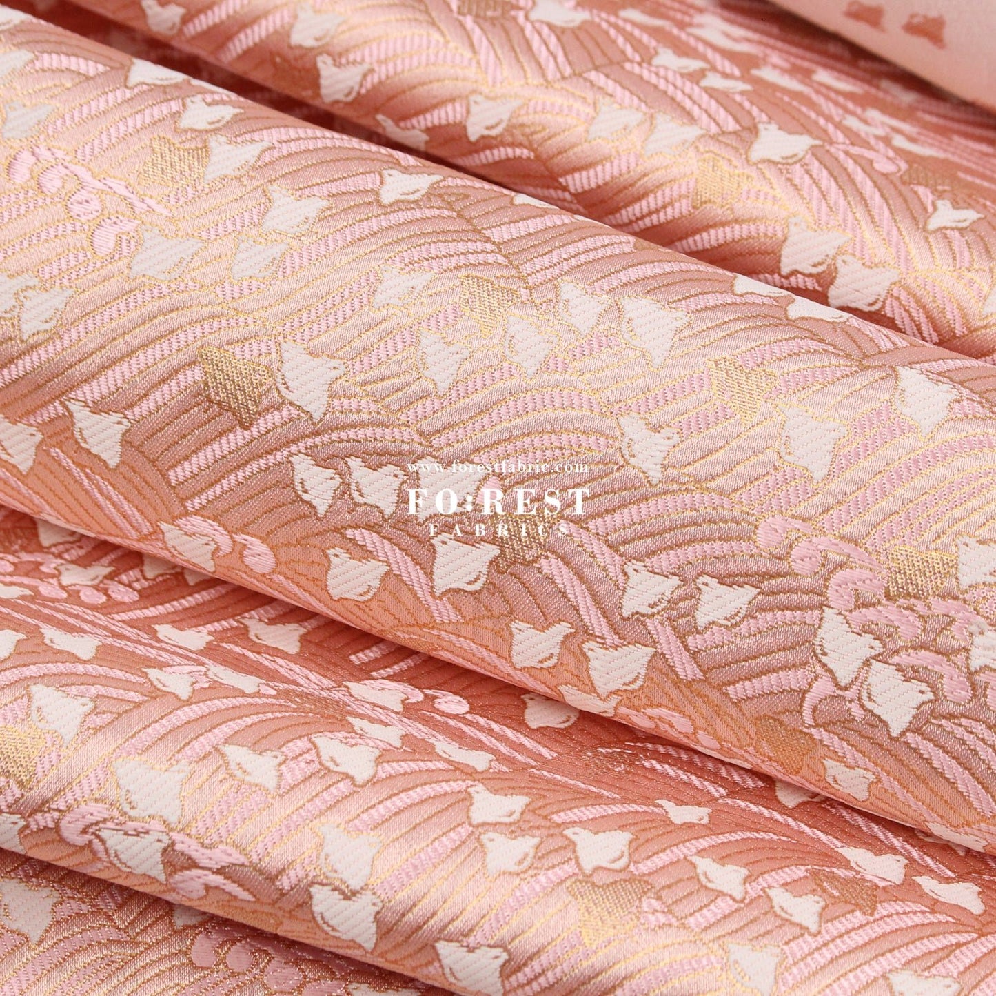 Gold Brocade - Birds River KINRAN fabric Pink - FO:REST Fabric 布恩堂Liberty fabrictana lawnjapanese fabricykk zipper
