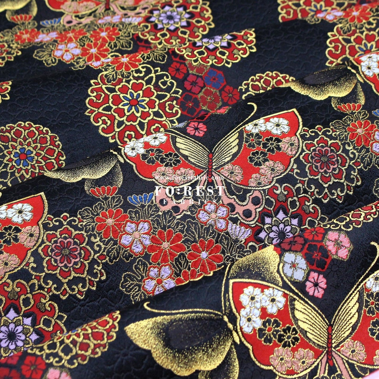 Gold Brocade - Butterfly fabric BlackRed - FO:REST Fabric 布恩堂Liberty fabrictana lawnjapanese fabricykk zipper