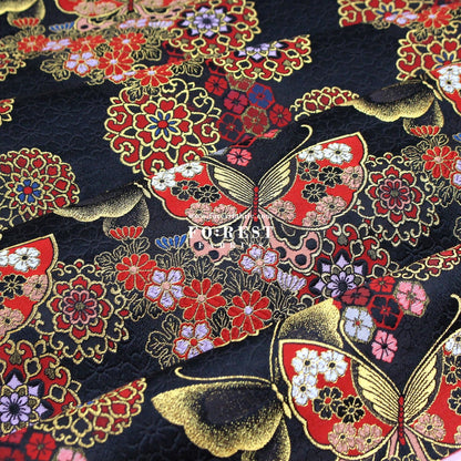 Gold Brocade - Butterfly fabric BlackRed - FO:REST Fabric 布恩堂Liberty fabrictana lawnjapanese fabricykk zipper