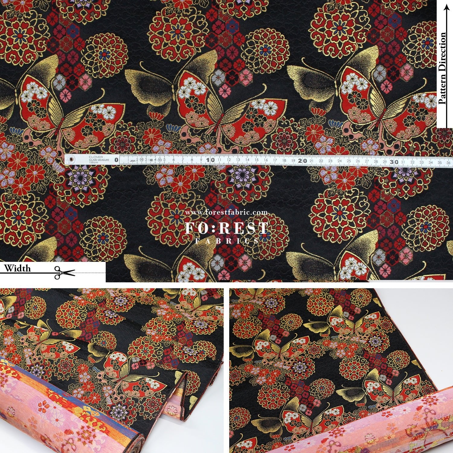 Gold Brocade - Butterfly fabric BlackRed - FO:REST Fabric 布恩堂Liberty fabrictana lawnjapanese fabricykk zipper