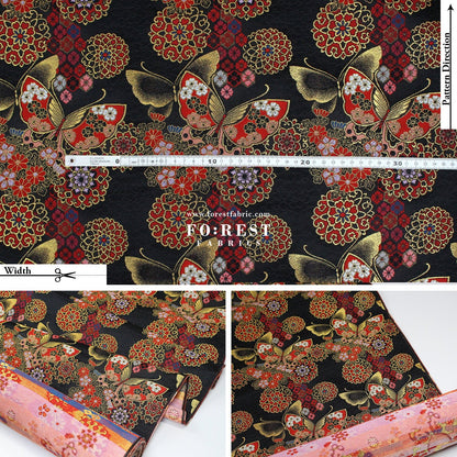 Gold Brocade - Butterfly fabric BlackRed - FO:REST Fabric 布恩堂Liberty fabrictana lawnjapanese fabricykk zipper