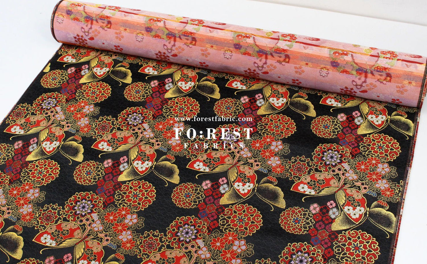 Gold Brocade - Butterfly fabric BlackRed - FO:REST Fabric 布恩堂Liberty fabrictana lawnjapanese fabricykk zipper