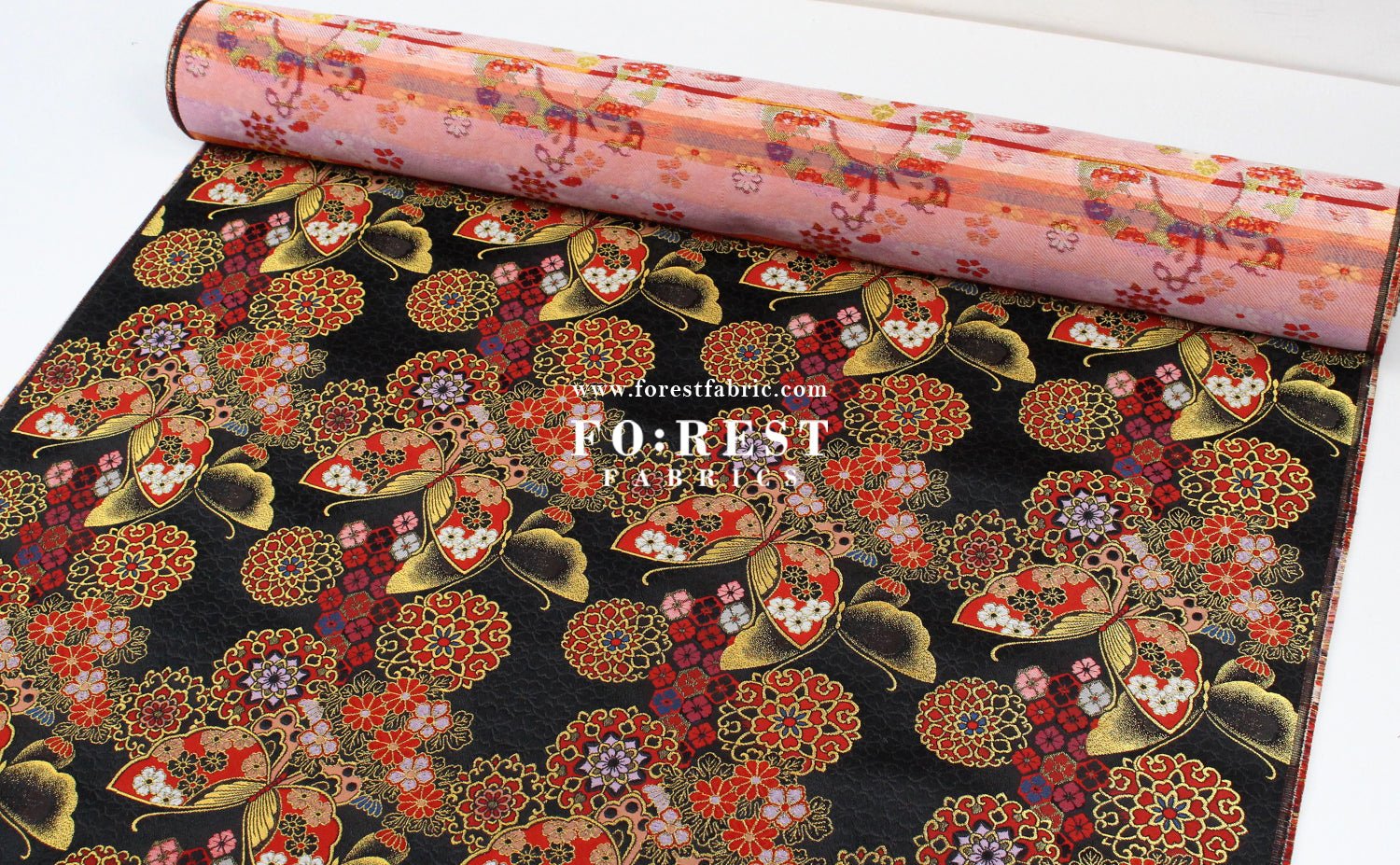 Gold Brocade - Butterfly fabric BlackRed - FO:REST Fabric 布恩堂Liberty fabrictana lawnjapanese fabricykk zipper