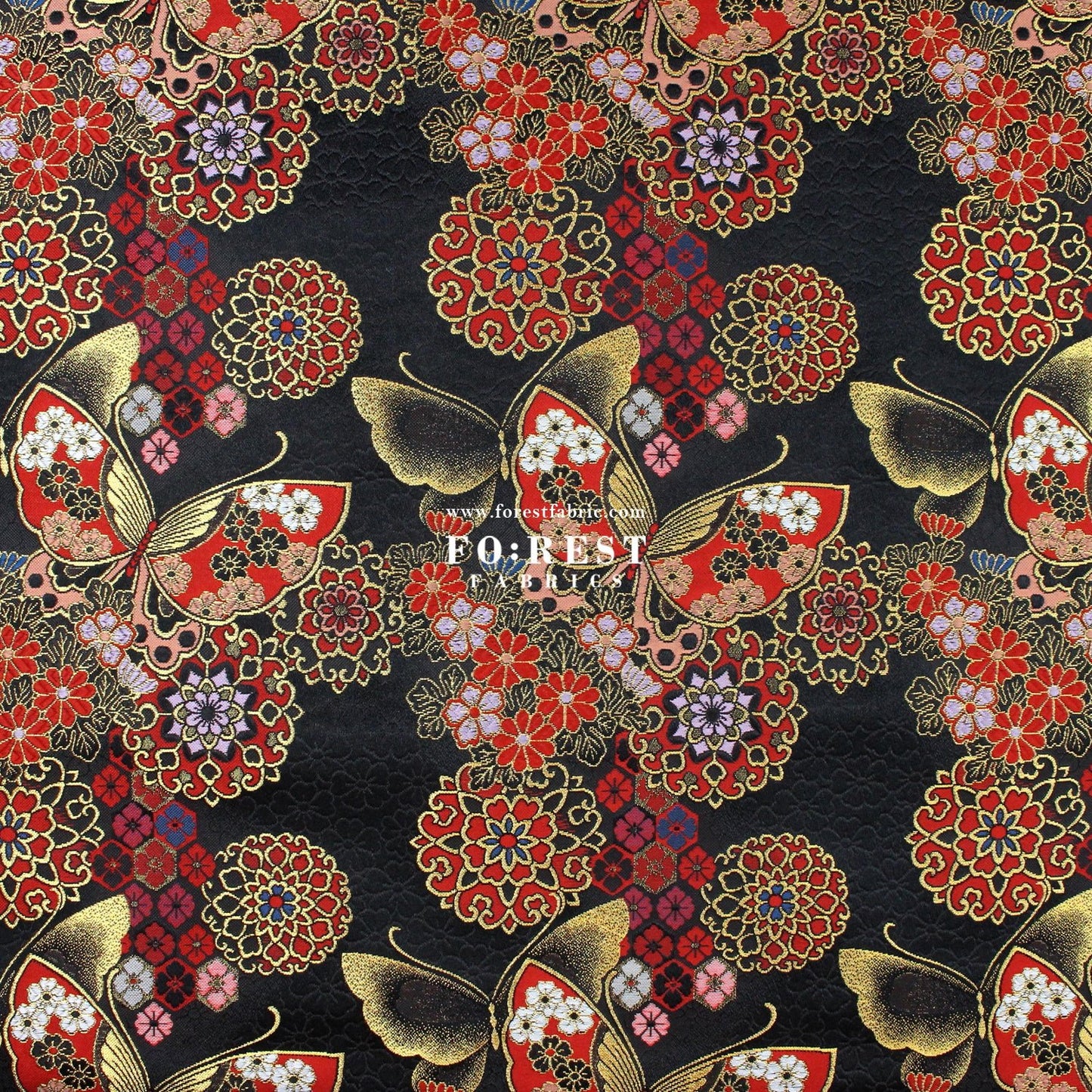 Gold Brocade - Butterfly fabric BlackRed - FO:REST Fabric 布恩堂Liberty fabrictana lawnjapanese fabricykk zipper