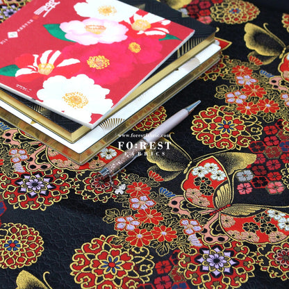 Gold Brocade - Butterfly fabric BlackRed - FO:REST Fabric 布恩堂Liberty fabrictana lawnjapanese fabricykk zipper