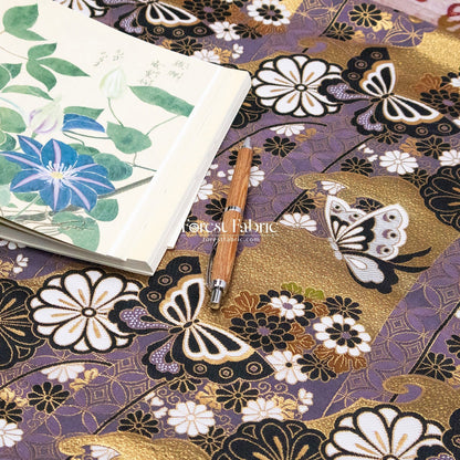Gold Brocade - Butterfly fabric Dark Purple - FO:REST Fabric 布恩堂Liberty fabrictana lawnjapanese fabricykk zipper