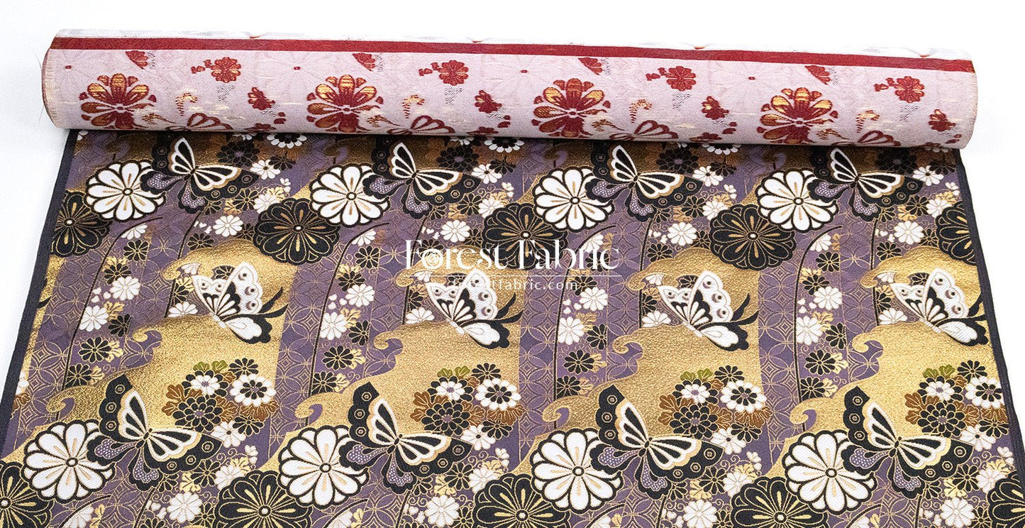Gold Brocade - Butterfly fabric Dark Purple - FO:REST Fabric 布恩堂Liberty fabrictana lawnjapanese fabricykk zipper