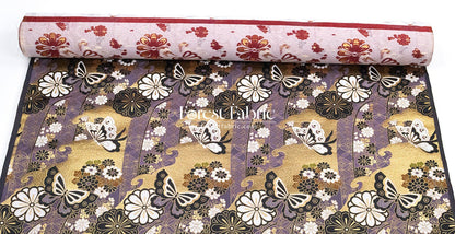 Gold Brocade - Butterfly fabric Dark Purple - FO:REST Fabric 布恩堂Liberty fabrictana lawnjapanese fabricykk zipper