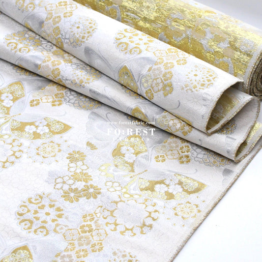 Gold Brocade - Butterfly fabric White - FO:REST Fabric 布恩堂Liberty fabrictana lawnjapanese fabricykk zipper