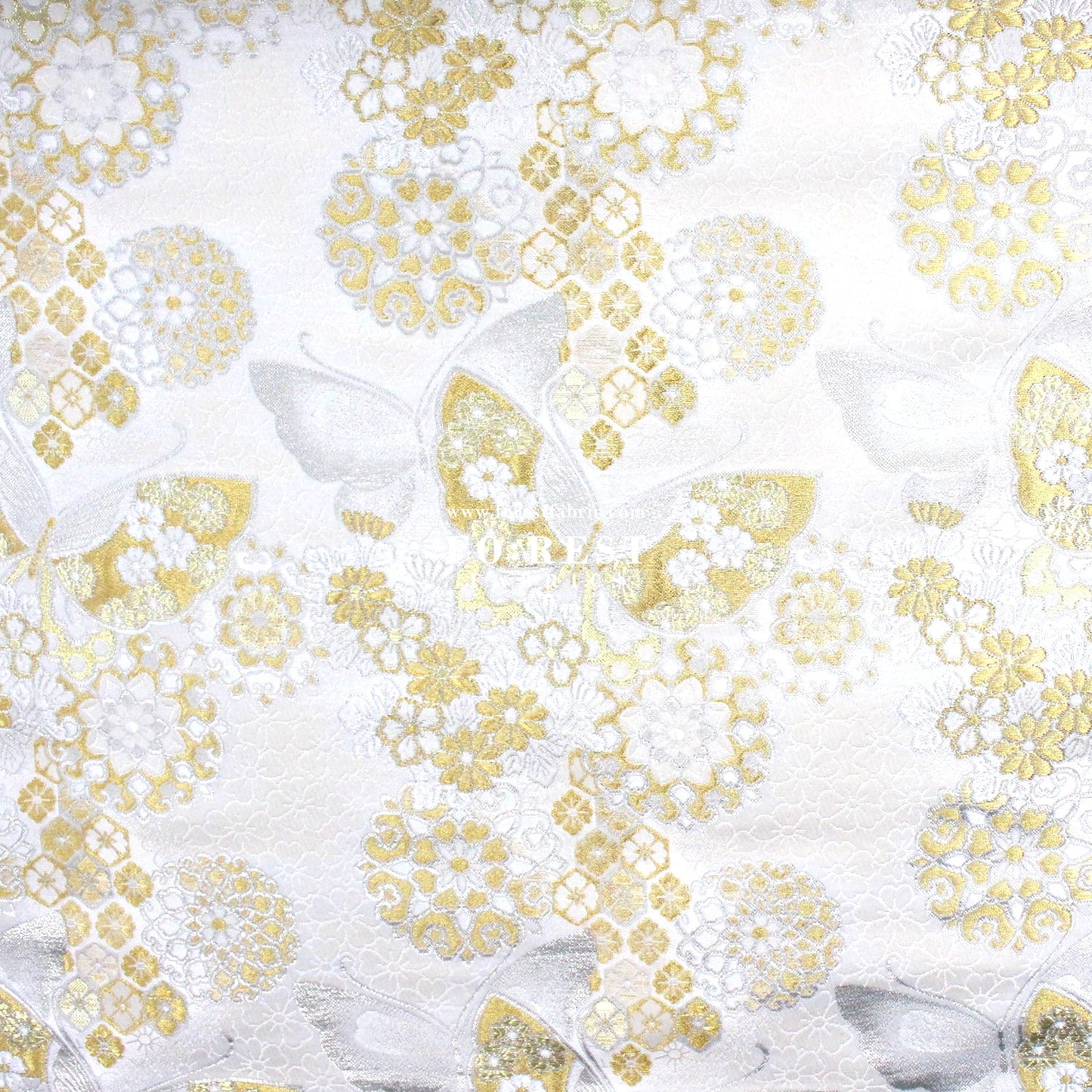 Gold Brocade - Butterfly fabric White - FO:REST Fabric 布恩堂Liberty fabrictana lawnjapanese fabricykk zipper