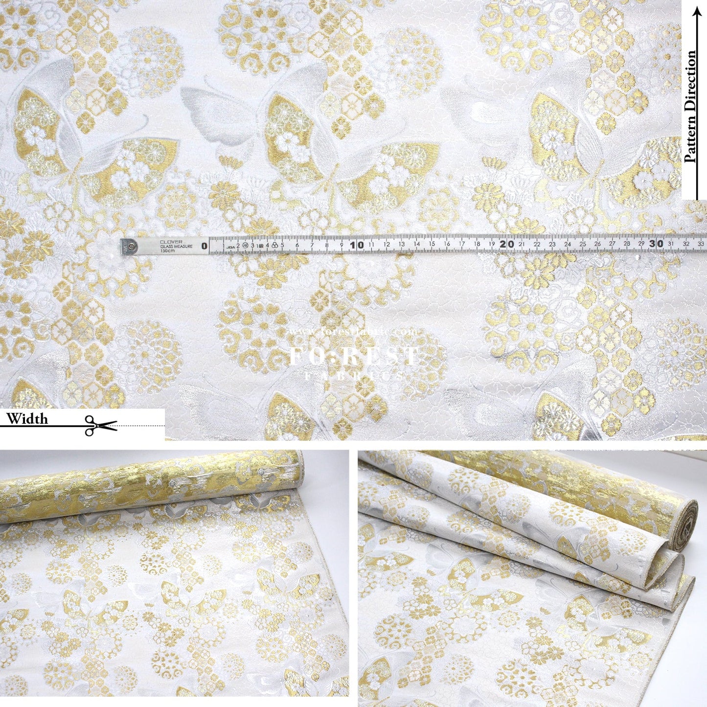 Gold Brocade - Butterfly fabric White - FO:REST Fabric 布恩堂Liberty fabrictana lawnjapanese fabricykk zipper
