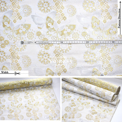 Gold Brocade - Butterfly fabric White - FO:REST Fabric 布恩堂Liberty fabrictana lawnjapanese fabricykk zipper