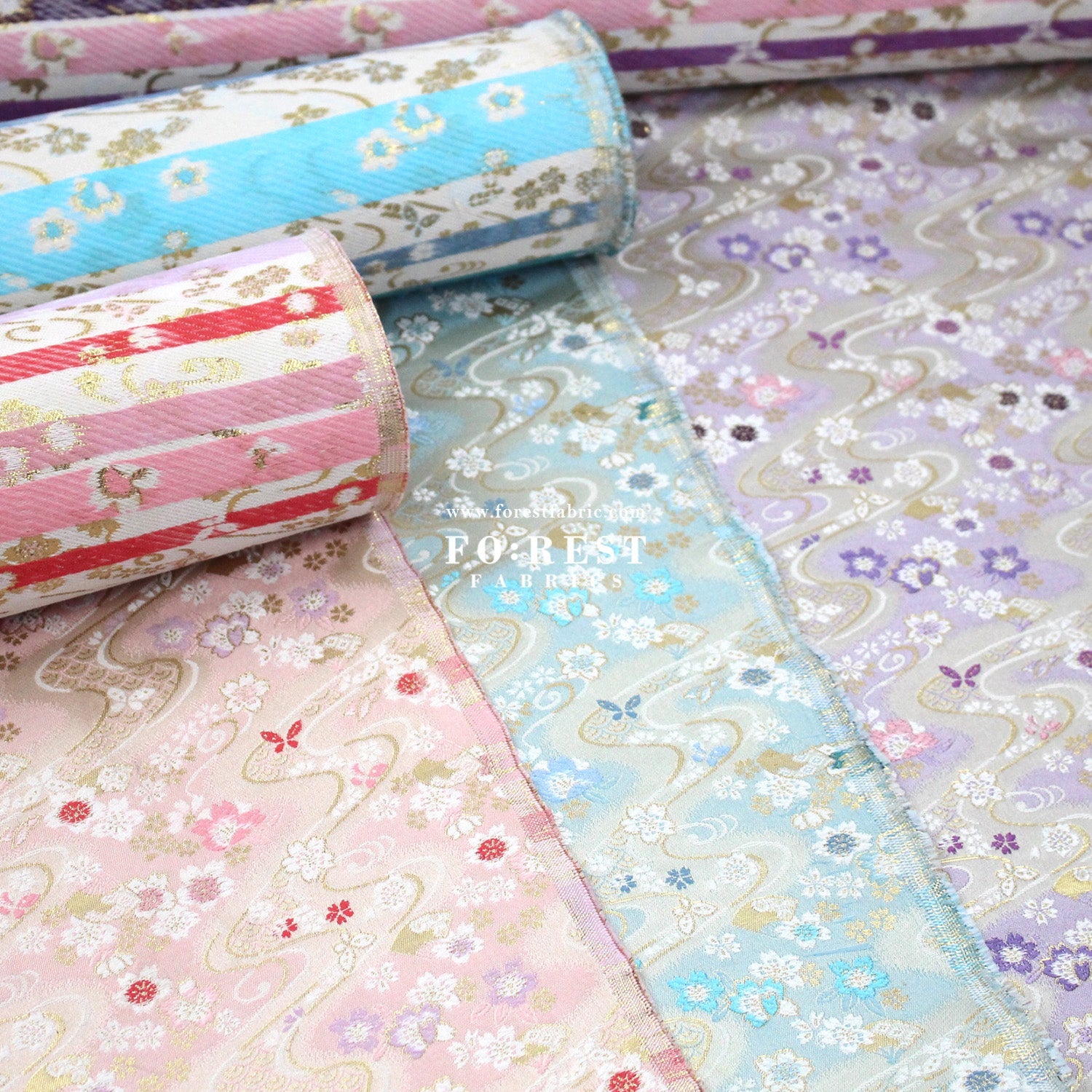 Gold Brocade - Butterfly Flower fabric - FO:REST Fabric 布恩堂Liberty fabrictana lawnjapanese fabricykk zipper