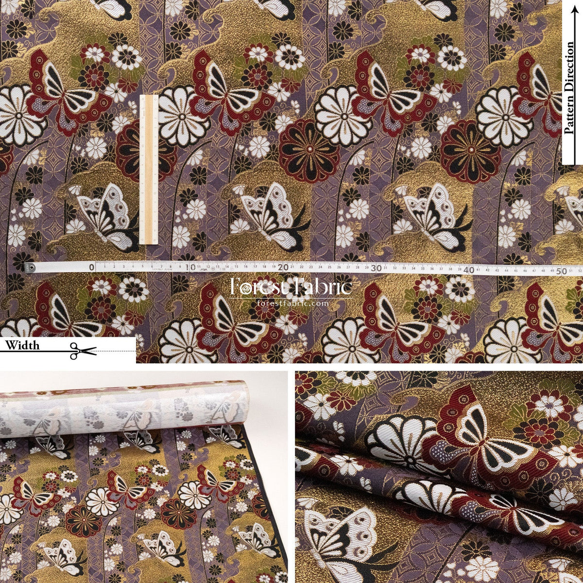 Gold Brocade - Butterfly KINRAN Fabric KINRAN fabric RedPurple - FO:REST Fabric 布恩堂Liberty fabrictana lawnjapanese fabricykk zipper
