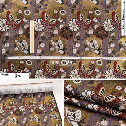 Gold Brocade - Butterfly KINRAN Fabric KINRAN fabric RedPurple - FO:REST Fabric 布恩堂Liberty fabrictana lawnjapanese fabricykk zipper