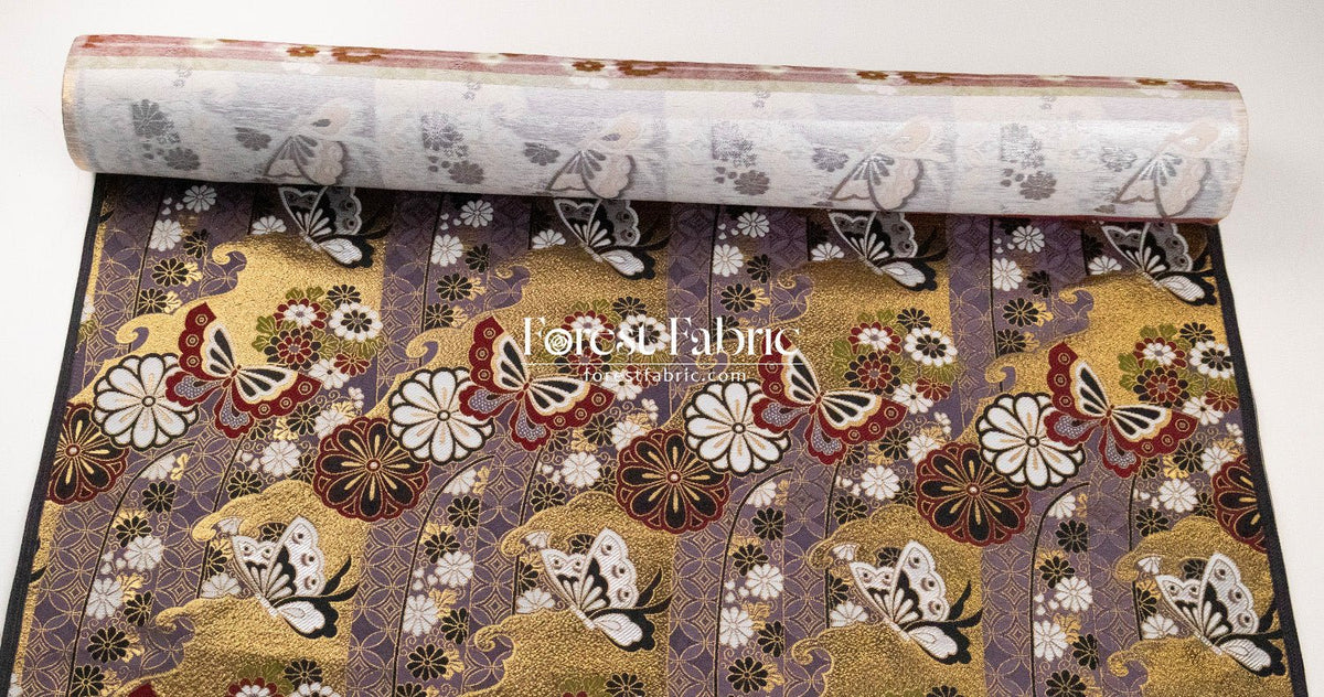 Gold Brocade - Butterfly KINRAN Fabric KINRAN fabric RedPurple - FO:REST Fabric 布恩堂Liberty fabrictana lawnjapanese fabricykk zipper
