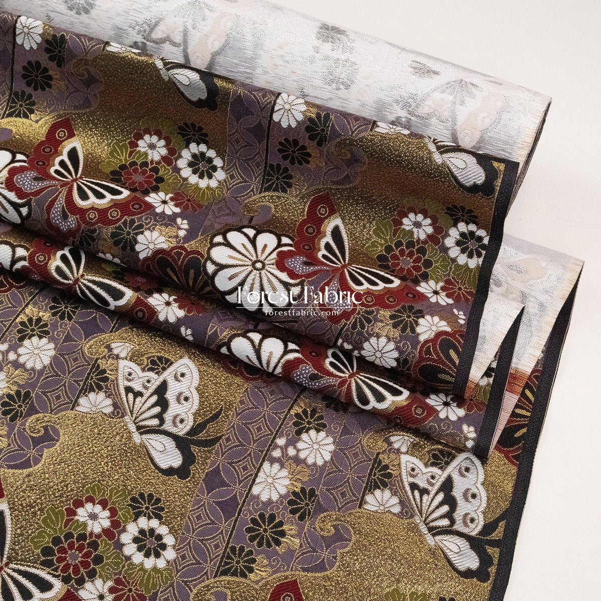 Gold Brocade - Butterfly KINRAN Fabric KINRAN fabric RedPurple - FO:REST Fabric 布恩堂Liberty fabrictana lawnjapanese fabricykk zipper