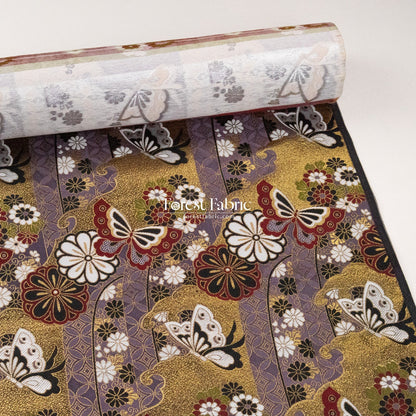Gold Brocade - Butterfly KINRAN Fabric KINRAN fabric RedPurple - FO:REST Fabric 布恩堂Liberty fabrictana lawnjapanese fabricykk zipper