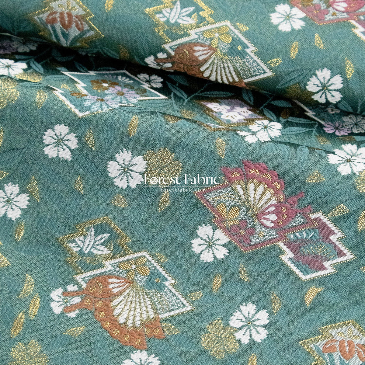 Gold Brocade - Butterfly KINRAN Fabric KINRAN fabric Teal Green - FO:REST Fabric 布恩堂Liberty fabrictana lawnjapanese fabricykk zipper