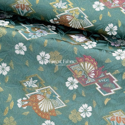 Gold Brocade - Butterfly KINRAN Fabric KINRAN fabric Teal Green - FO:REST Fabric 布恩堂Liberty fabrictana lawnjapanese fabricykk zipper