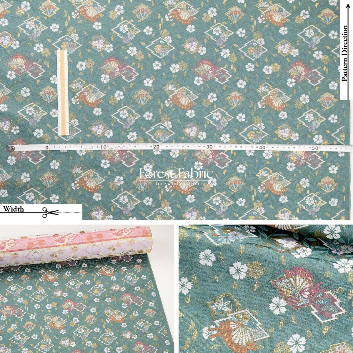Gold Brocade - Butterfly KINRAN Fabric KINRAN fabric Teal Green - FO:REST Fabric 布恩堂Liberty fabrictana lawnjapanese fabricykk zipper