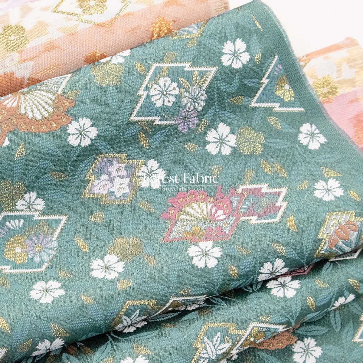 Gold Brocade - Butterfly KINRAN Fabric KINRAN fabric Teal Green - FO:REST Fabric 布恩堂Liberty fabrictana lawnjapanese fabricykk zipper