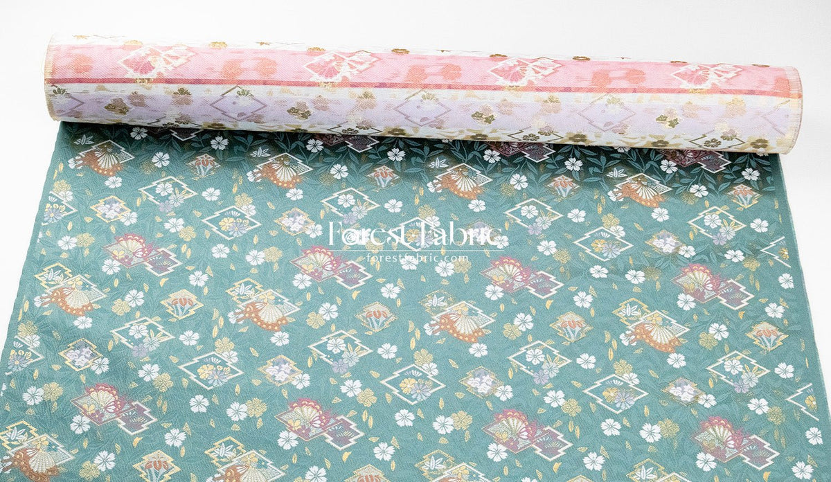 Gold Brocade - Butterfly KINRAN Fabric KINRAN fabric Teal Green - FO:REST Fabric 布恩堂Liberty fabrictana lawnjapanese fabricykk zipper