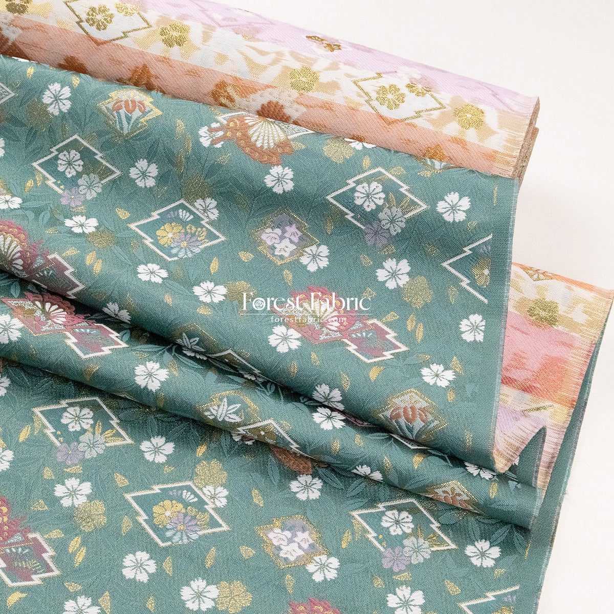 Gold Brocade - Butterfly KINRAN Fabric KINRAN fabric Teal Green - FO:REST Fabric 布恩堂Liberty fabrictana lawnjapanese fabricykk zipper