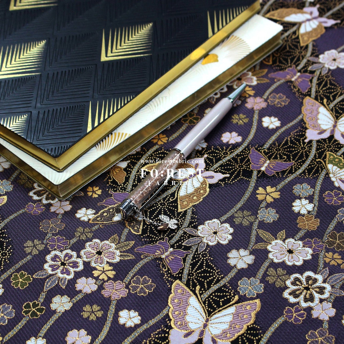 Gold Brocade - Butterfly River fabric Purple - FO:REST Fabric 布恩堂Liberty fabrictana lawnjapanese fabricykk zipper