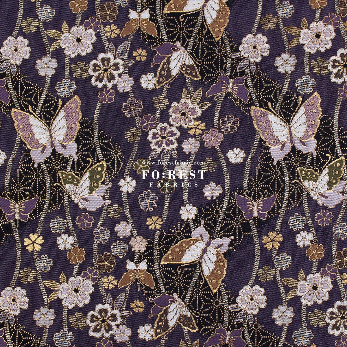 Gold Brocade - Butterfly River fabric Purple - FO:REST Fabric 布恩堂Liberty fabrictana lawnjapanese fabricykk zipper