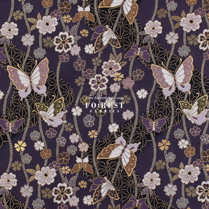 Gold Brocade - Butterfly River fabric Purple - FO:REST Fabric 布恩堂Liberty fabrictana lawnjapanese fabricykk zipper