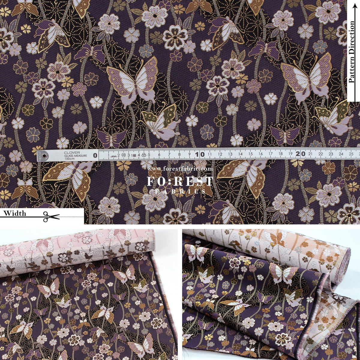 Gold Brocade - Butterfly River fabric Purple - FO:REST Fabric 布恩堂Liberty fabrictana lawnjapanese fabricykk zipper