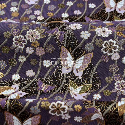 Gold Brocade - Butterfly River fabric Purple - FO:REST Fabric 布恩堂Liberty fabrictana lawnjapanese fabricykk zipper