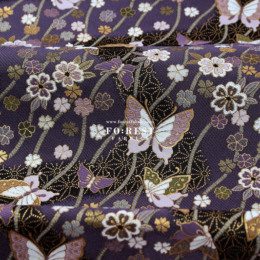 Gold Brocade - Butterfly River fabric Purple - FO:REST Fabric 布恩堂Liberty fabrictana lawnjapanese fabricykk zipper