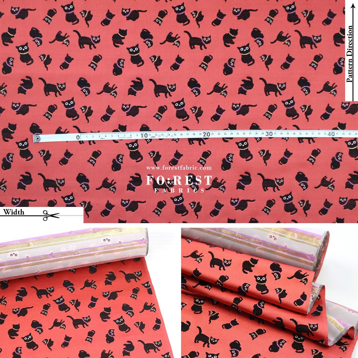 Gold Brocade - cats fabric Lightred - FO:REST Fabric 布恩堂Liberty fabrictana lawnjapanese fabricykk zipper