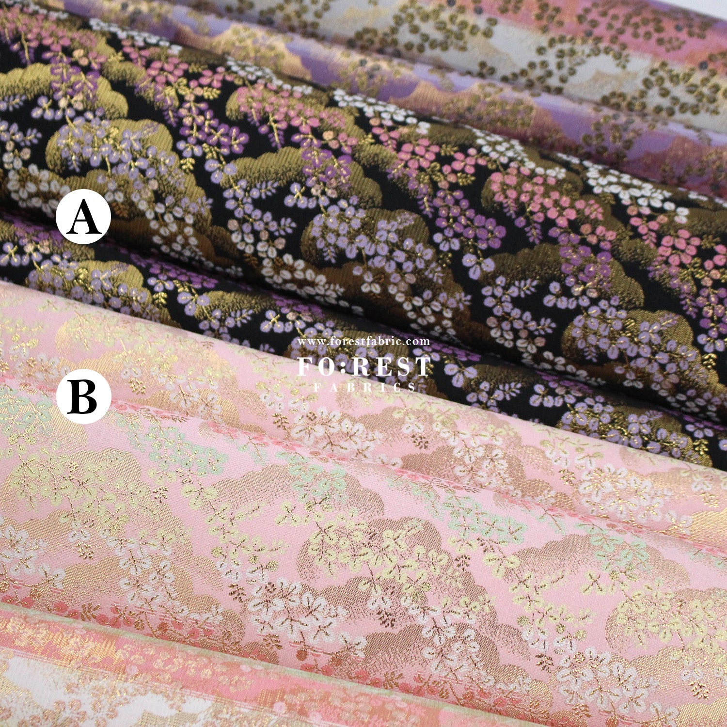 Gold Brocade - cherry blossoms Cloud fabric - FO:REST Fabric 布恩堂Liberty fabrictana lawnjapanese fabricykk zipper